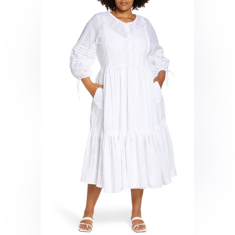 *SOLD* Caslon® Eyelet Long Sleeve Midi Dress (Plus Size)